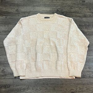 Vintage 90s Roundtree & Yorke Cream Checkered 3D Knit Sweater - Men's Size XL
